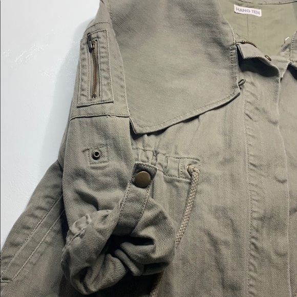 Hang Ten 3/4 Sleeve Oversized Collar Crop Jacket Green S - Picture 3 of 8